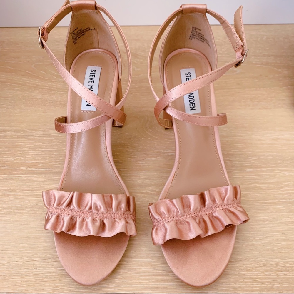Steve Madden Sundaze Ruffle Satin Block Heels